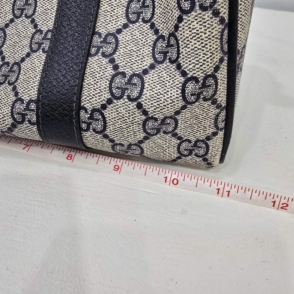 GUCCI - Vintage GG Sherry Line Boston Bag in Rare Navy Blue, PVC & Leather - Picture 15 of 16